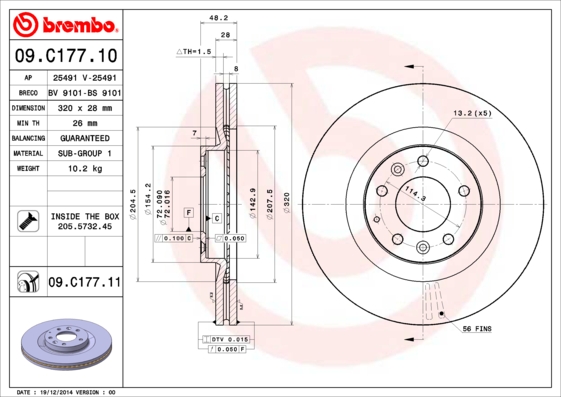 BREMBO 09.C177.11B Féktárcsa