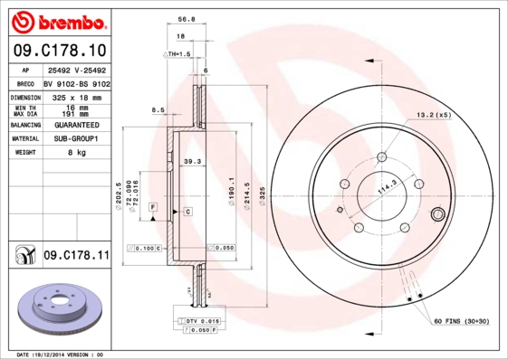 BREMBO 09.C178.11B Féktárcsa