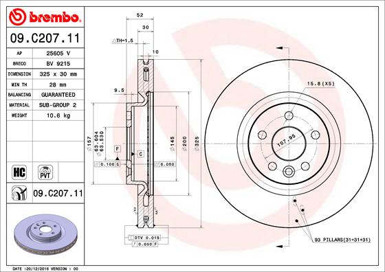 BREMBO BRE09.C207.11 féktárcsa