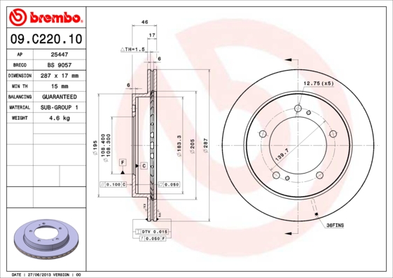 BREMBO 09.C220.10B Féktárcsa