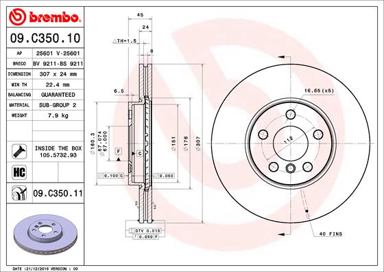 BREMBO 09.C350.11B Féktárcsa