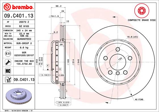 BREMBO BRE09.C401.13 féktárcsa