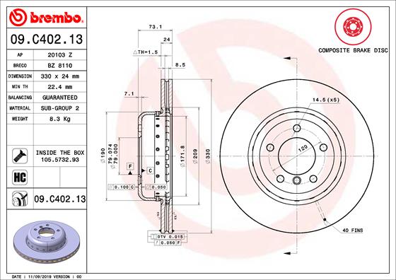 BREMBO 09.C402.13B Féktárcsa