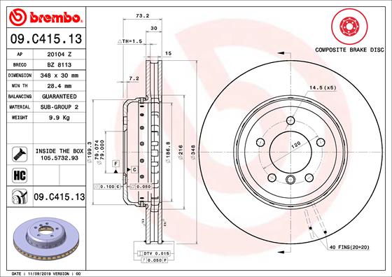 BREMBO BRE09.C415.13 féktárcsa