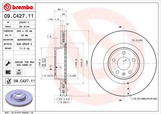 BREMBO BRE09.C427.11 féktárcsa