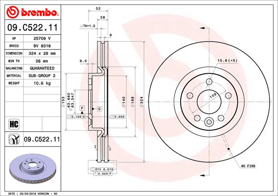 BREMBO 09.C522.11 Féktárcsa