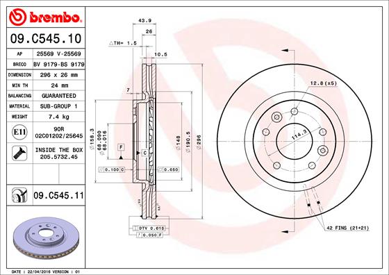 BREMBO 09.C545.11B Féktárcsa