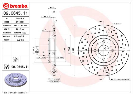 BREMBO BRE09.C645.11 féktárcsa