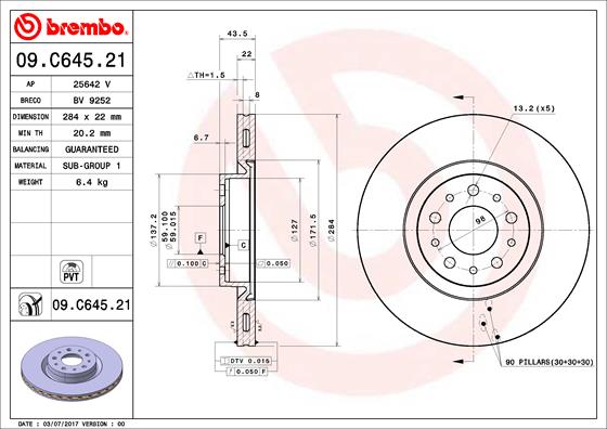 BREMBO BRE09.C645.21 féktárcsa