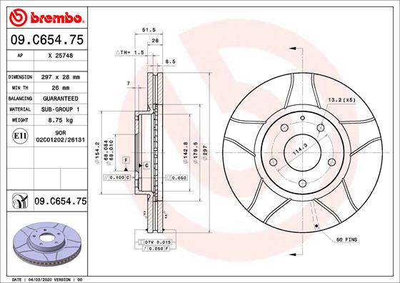 BREMBO 09.C654.75B Féktárcsa