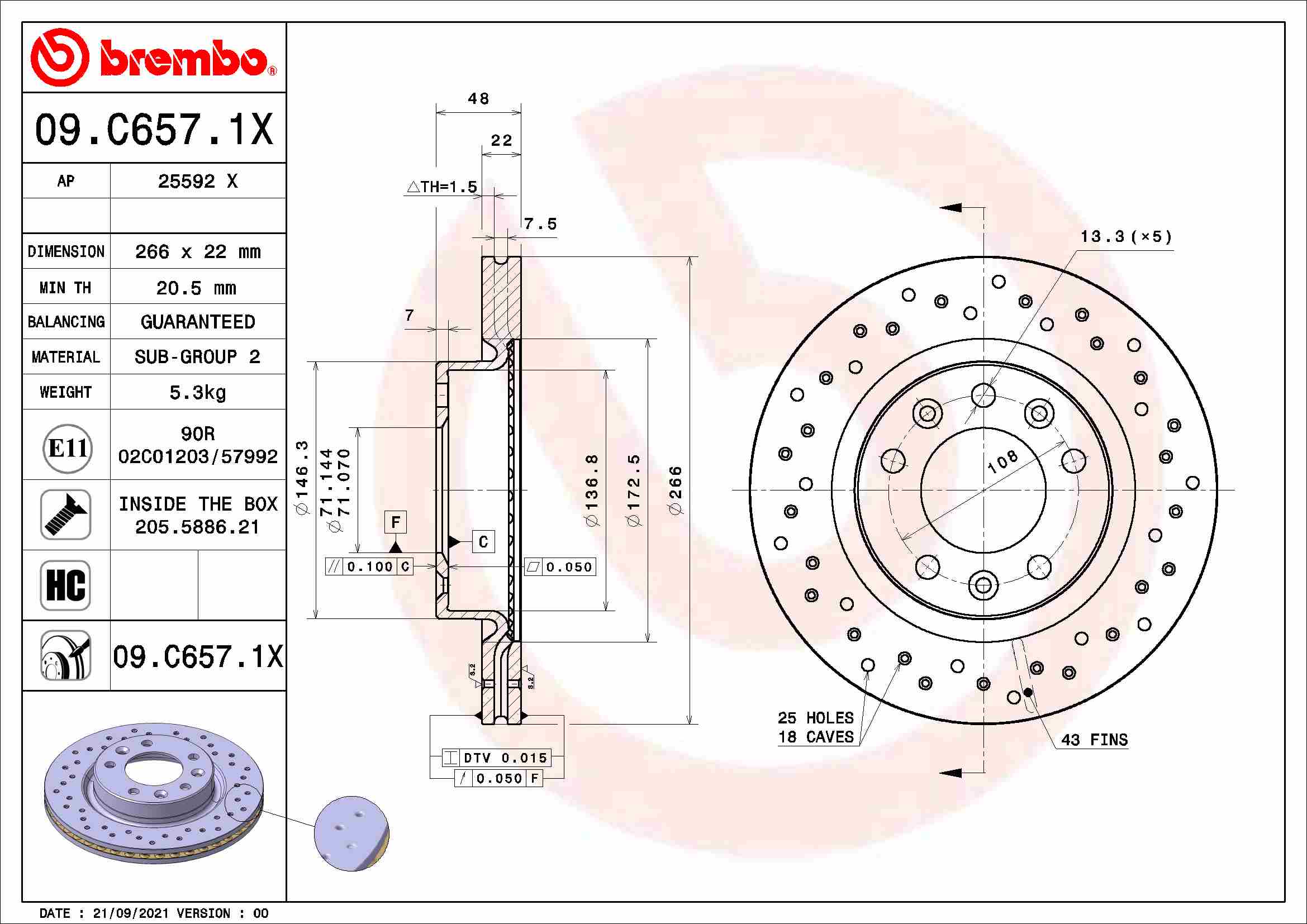 BREMBO BRE09.C657.1X féktárcsa