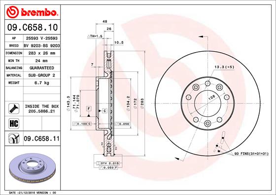 BREMBO BRE09.C658.11 féktárcsa