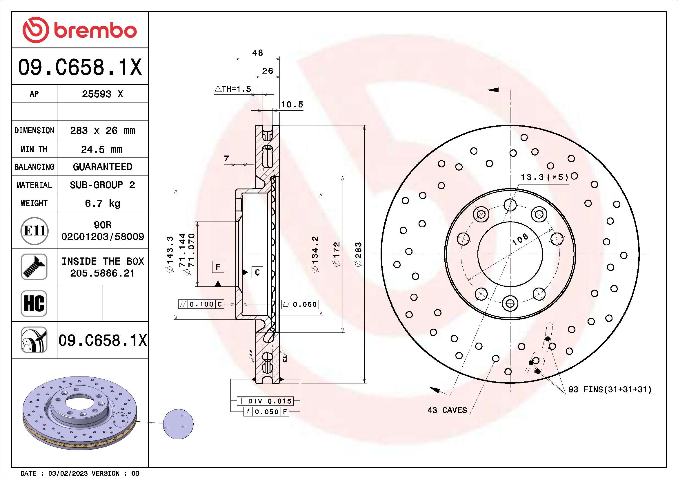 BREMBO BRE09.C658.1X féktárcsa