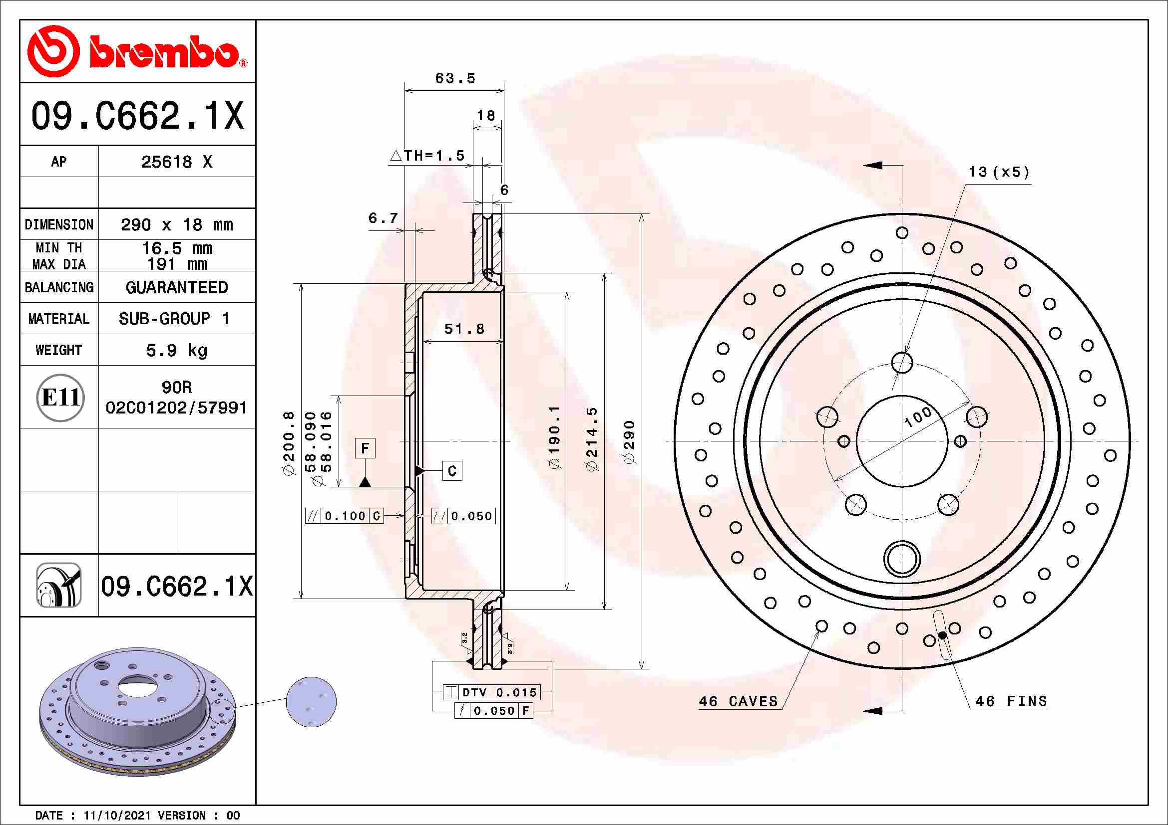 BREMBO BRE09.C662.1X féktárcsa