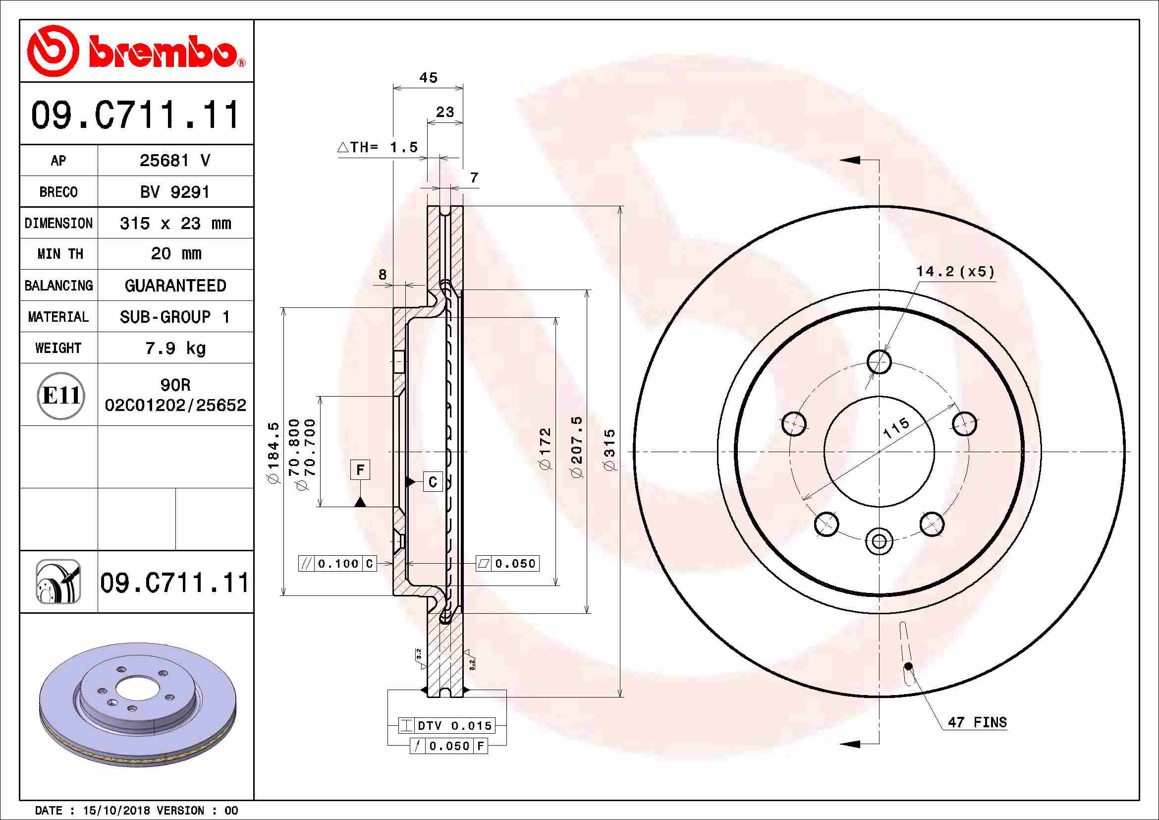 BREMBO BRE09.C711.11 féktárcsa