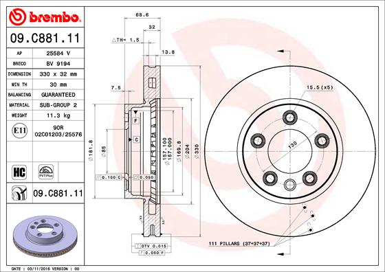 BREMBO BRE09.C881.11 féktárcsa