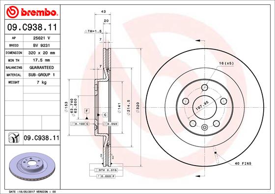 BREMBO BRE09.C938.11 féktárcsa