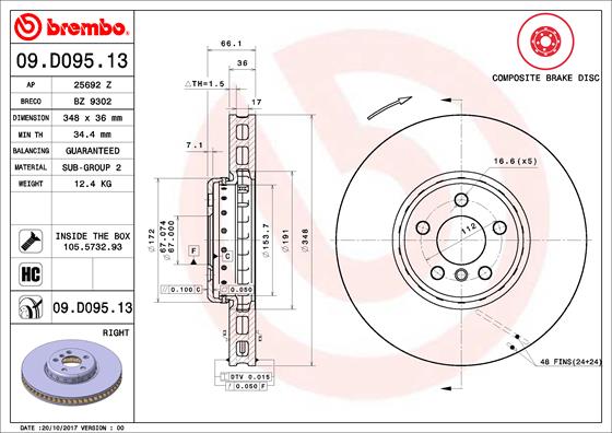 BREMBO BRE09.D095.13 féktárcsa