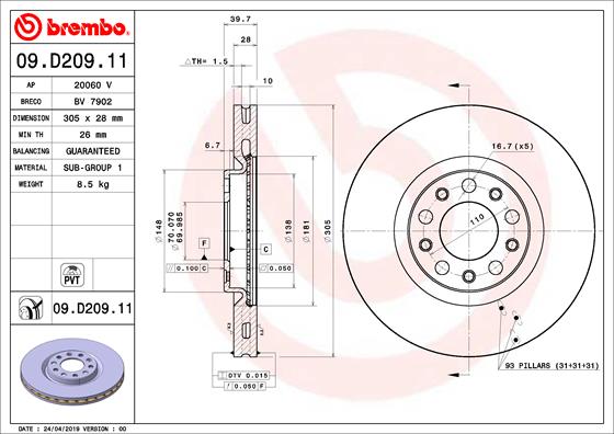 BREMBO 09.D209.11B Féktárcsa