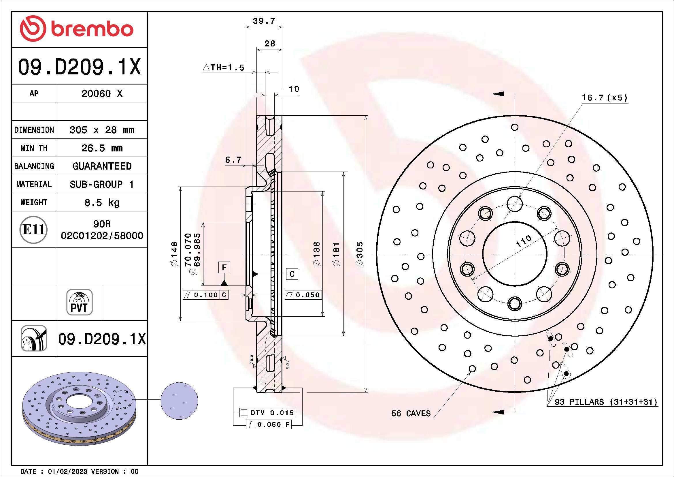 BREMBO BRE09.D209.1X féktárcsa