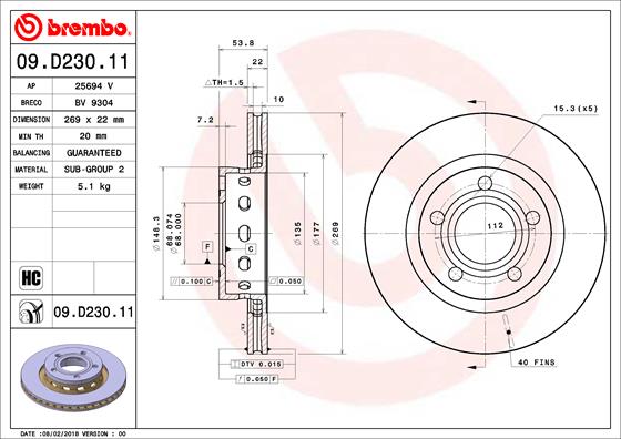 BREMBO BRE09.D230.11 féktárcsa