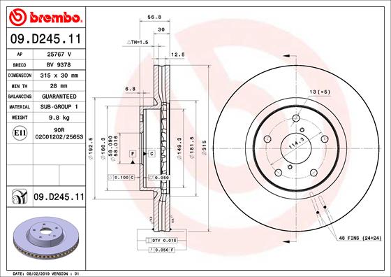 BREMBO BRE09.D245.11 féktárcsa