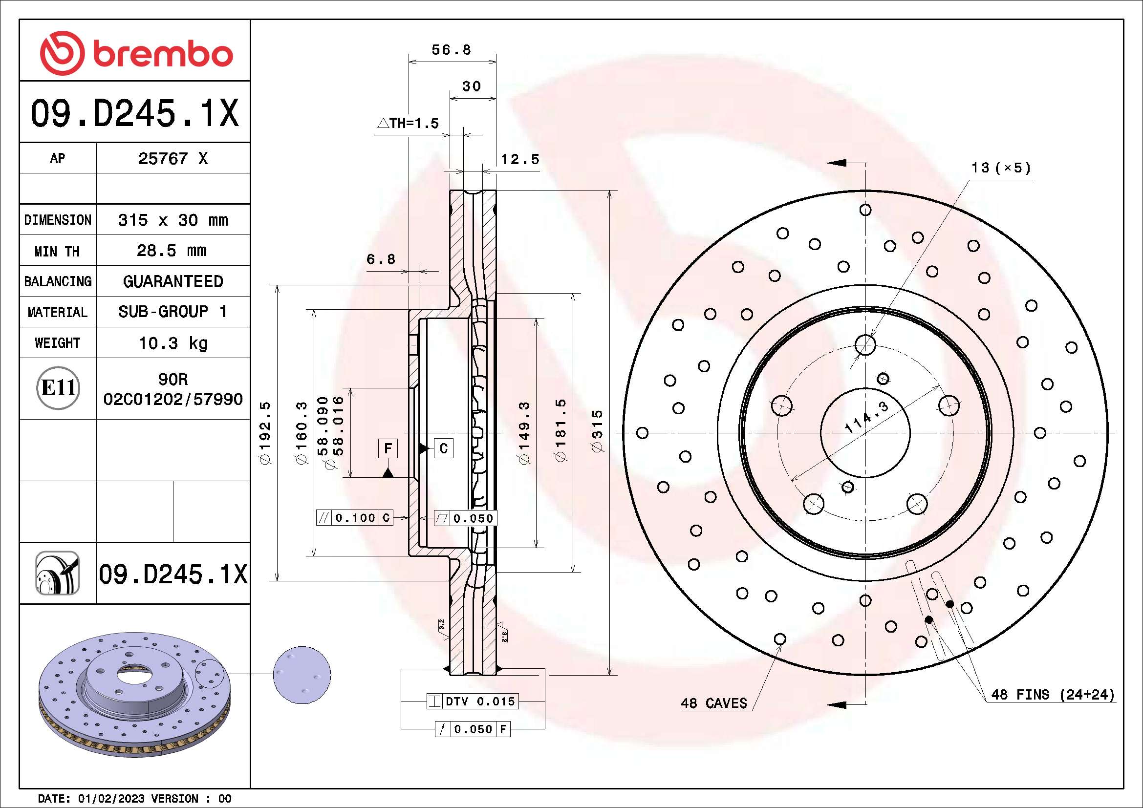 BREMBO BRE09.D245.1X féktárcsa