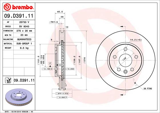 BREMBO BRE09.D391.11 féktárcsa