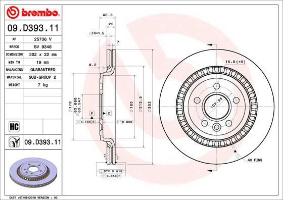 BREMBO BRE09.D393.11 féktárcsa