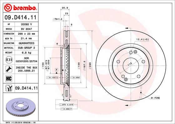 BREMBO BRE09.D414.11 féktárcsa