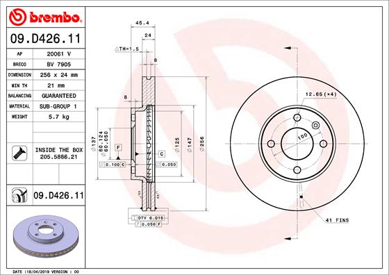 BREMBO BRE09.D426.11 féktárcsa