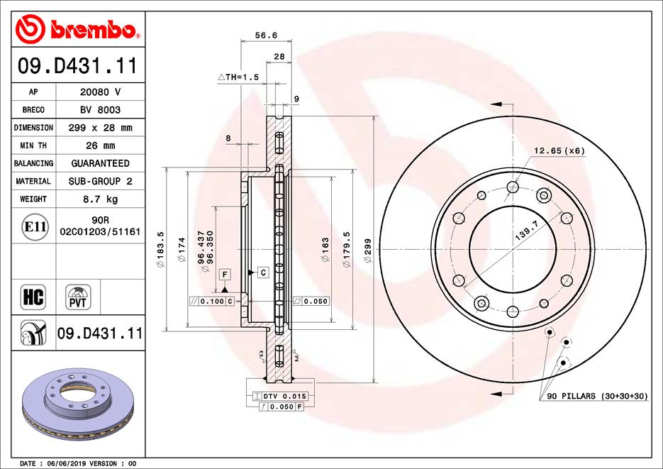 BREMBO BRE09.D431.11 féktárcsa