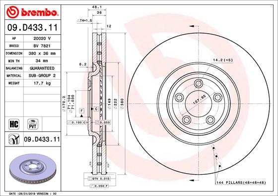 BREMBO BRE09.D433.11 féktárcsa