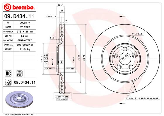 BREMBO BRE09.D434.11 féktárcsa