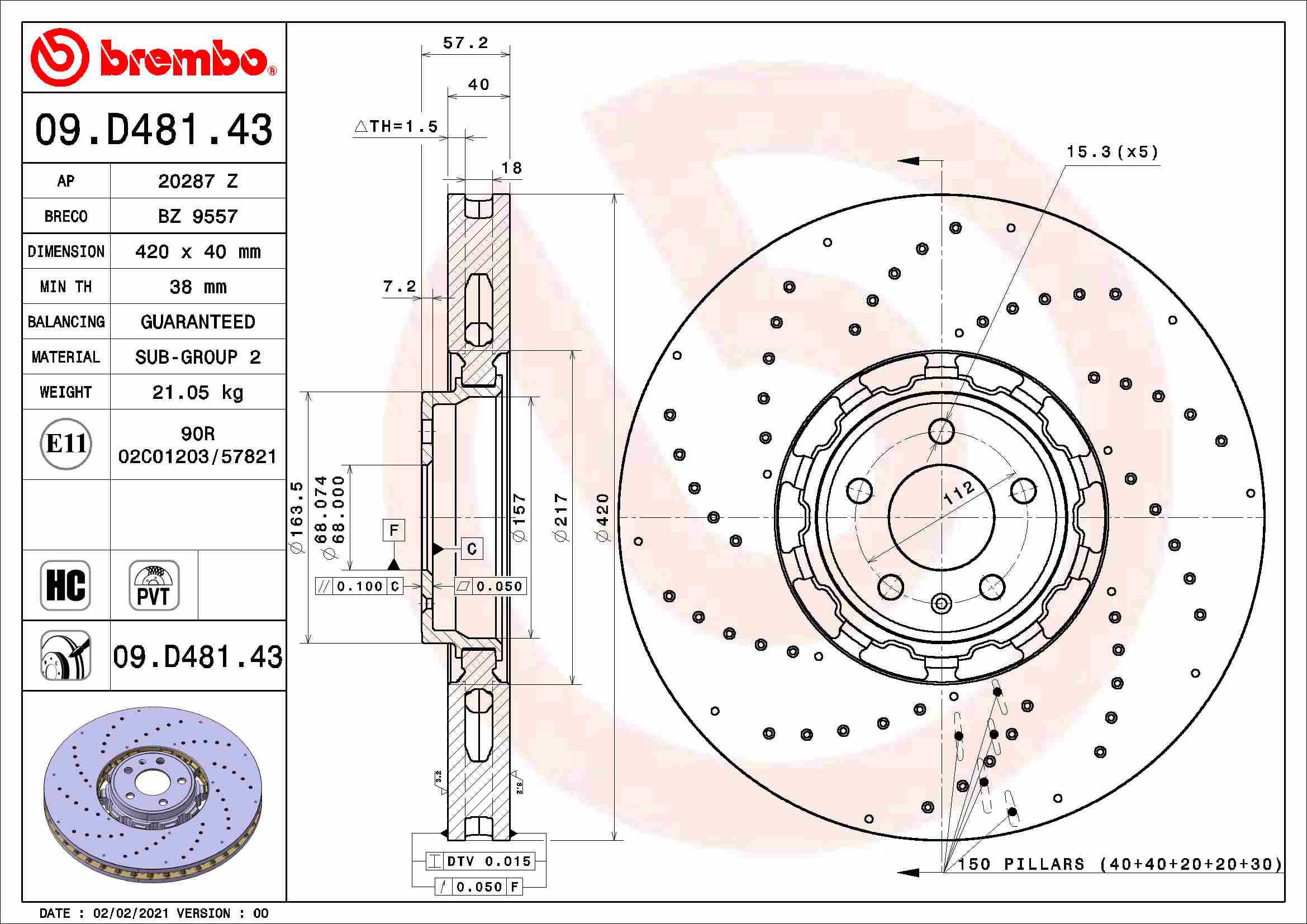 BREMBO BRE09.D481.43 féktárcsa