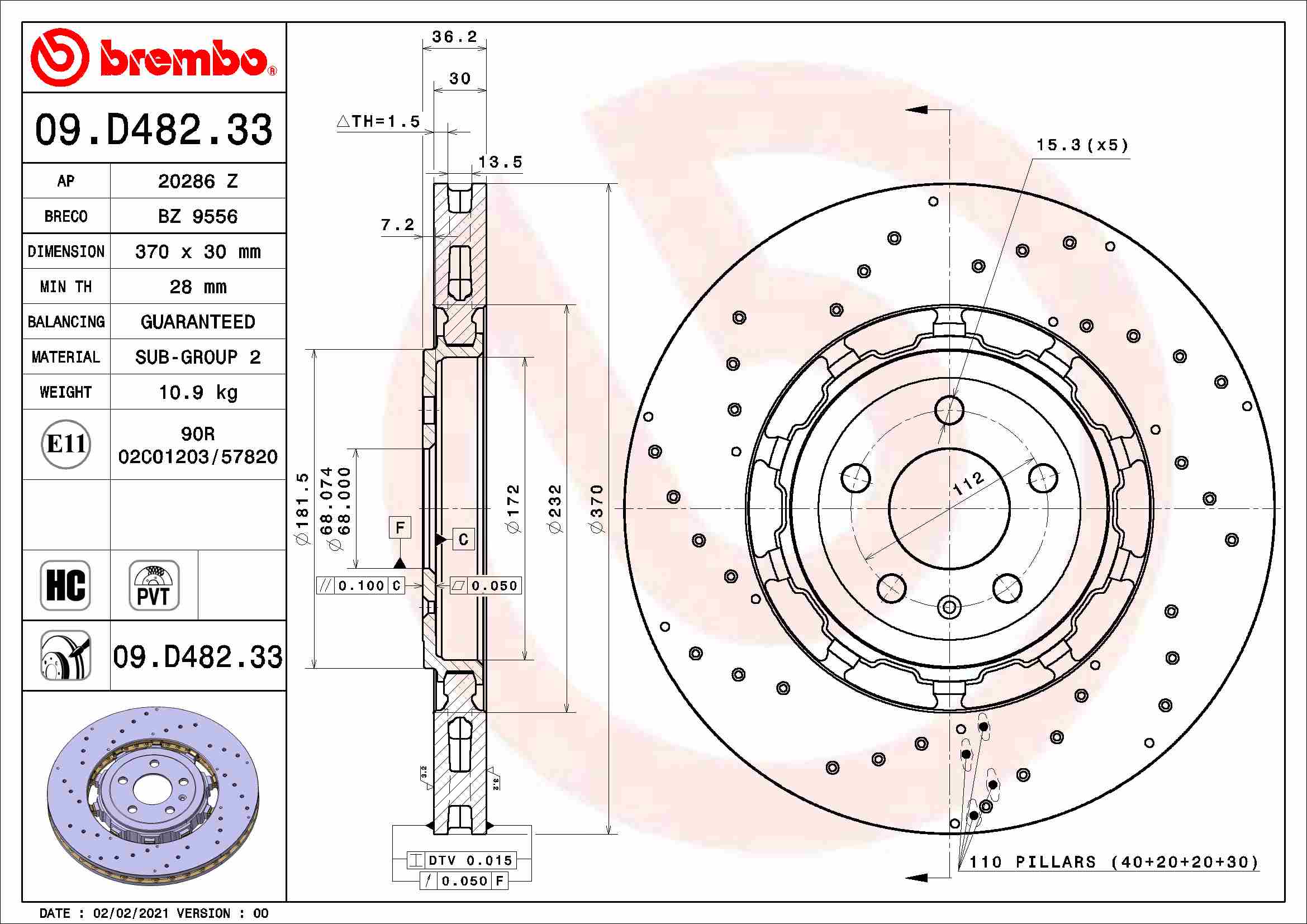 BREMBO BRE09.D482.33 féktárcsa