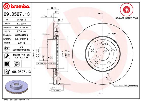 BREMBO BRE09.D527.13 féktárcsa