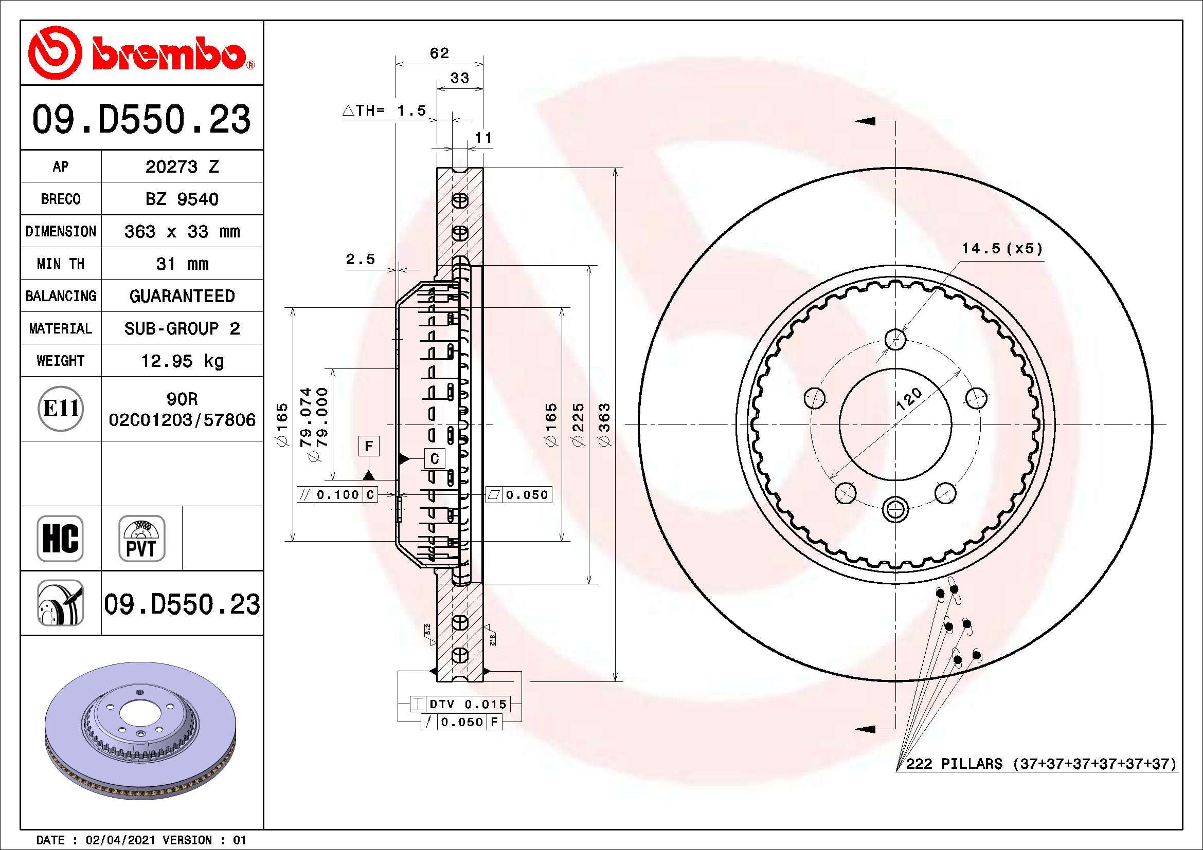 BREMBO BRE09.D550.23 féktárcsa