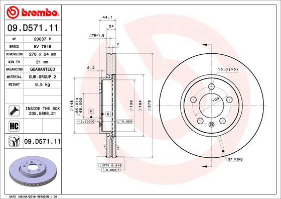 BREMBO BRE09.D571.11 féktárcsa