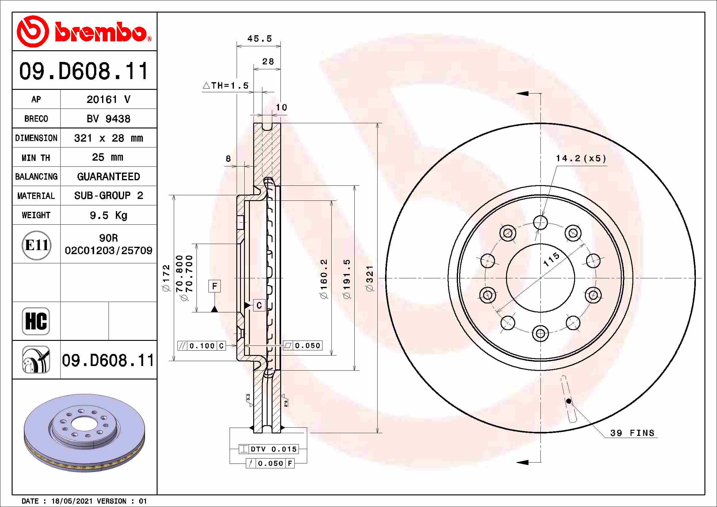 BREMBO BRE09.D608.11 féktárcsa