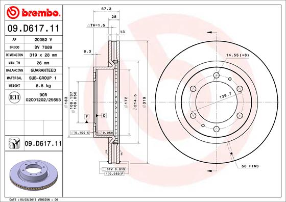 BREMBO 09.D617.11B Féktárcsa