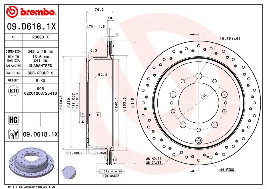 BREMBO BRE09.D618.1X féktárcsa