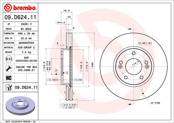 BREMBO 09.D624.11B Féktárcsa