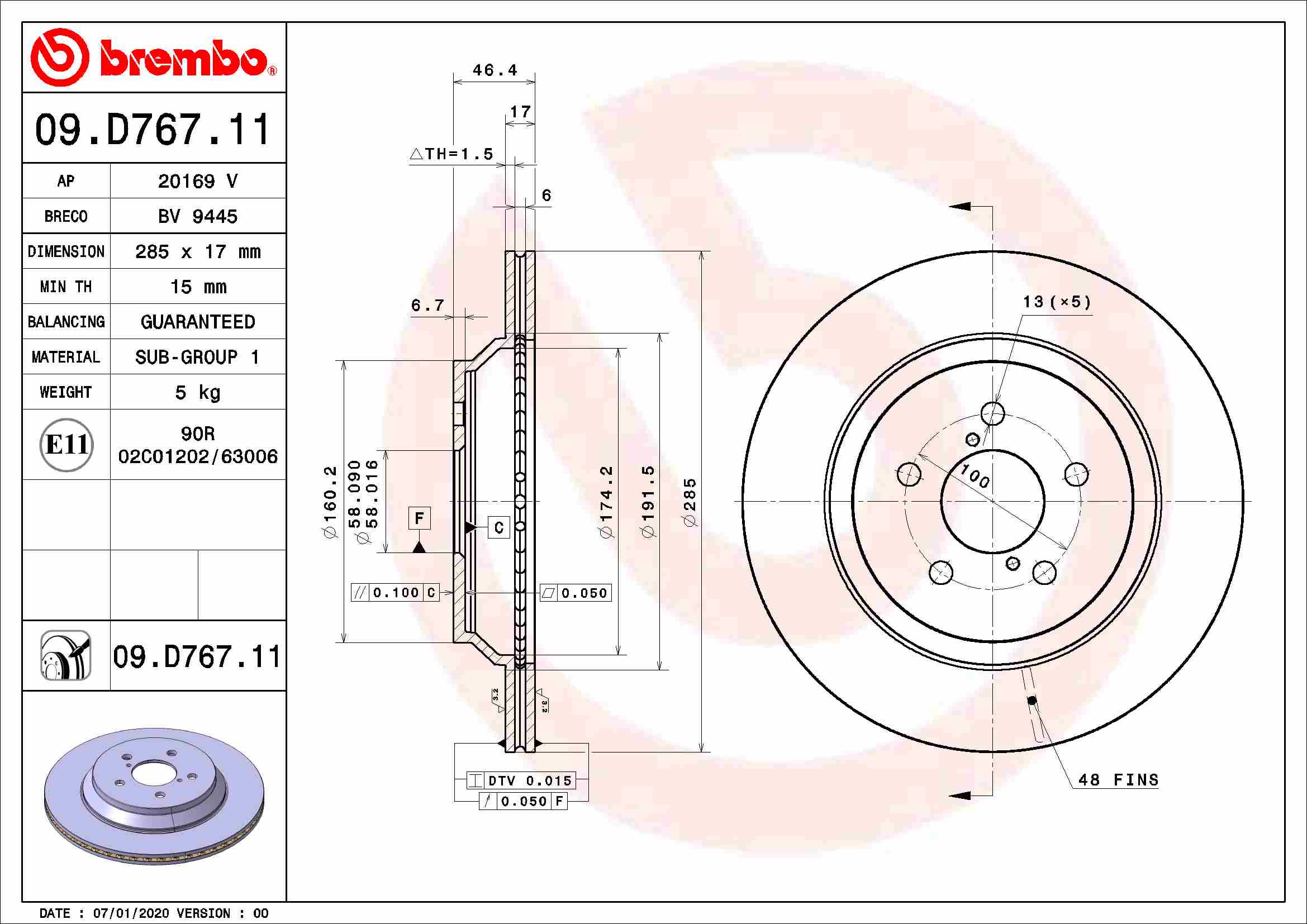 BREMBO BRE09.D767.11 féktárcsa