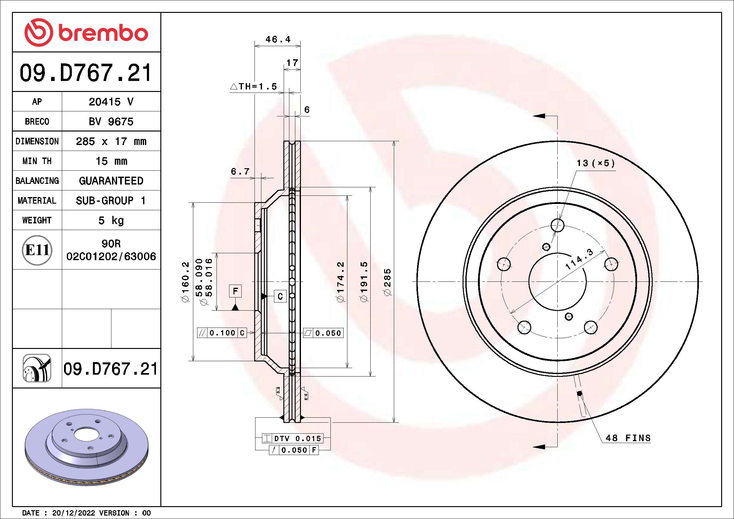 BREMBO BRE09.D767.21 féktárcsa