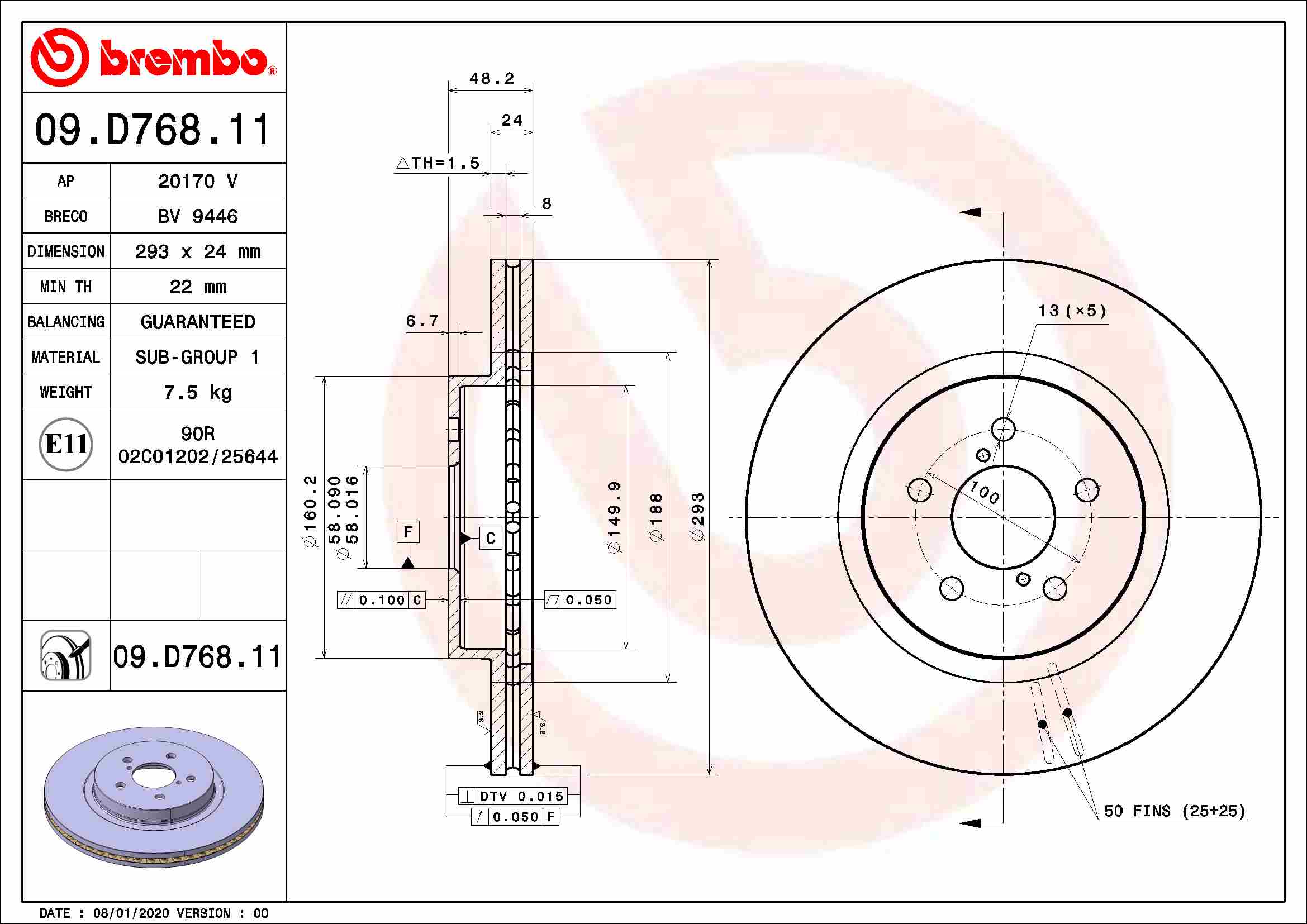 BREMBO BRE09.D768.11 féktárcsa