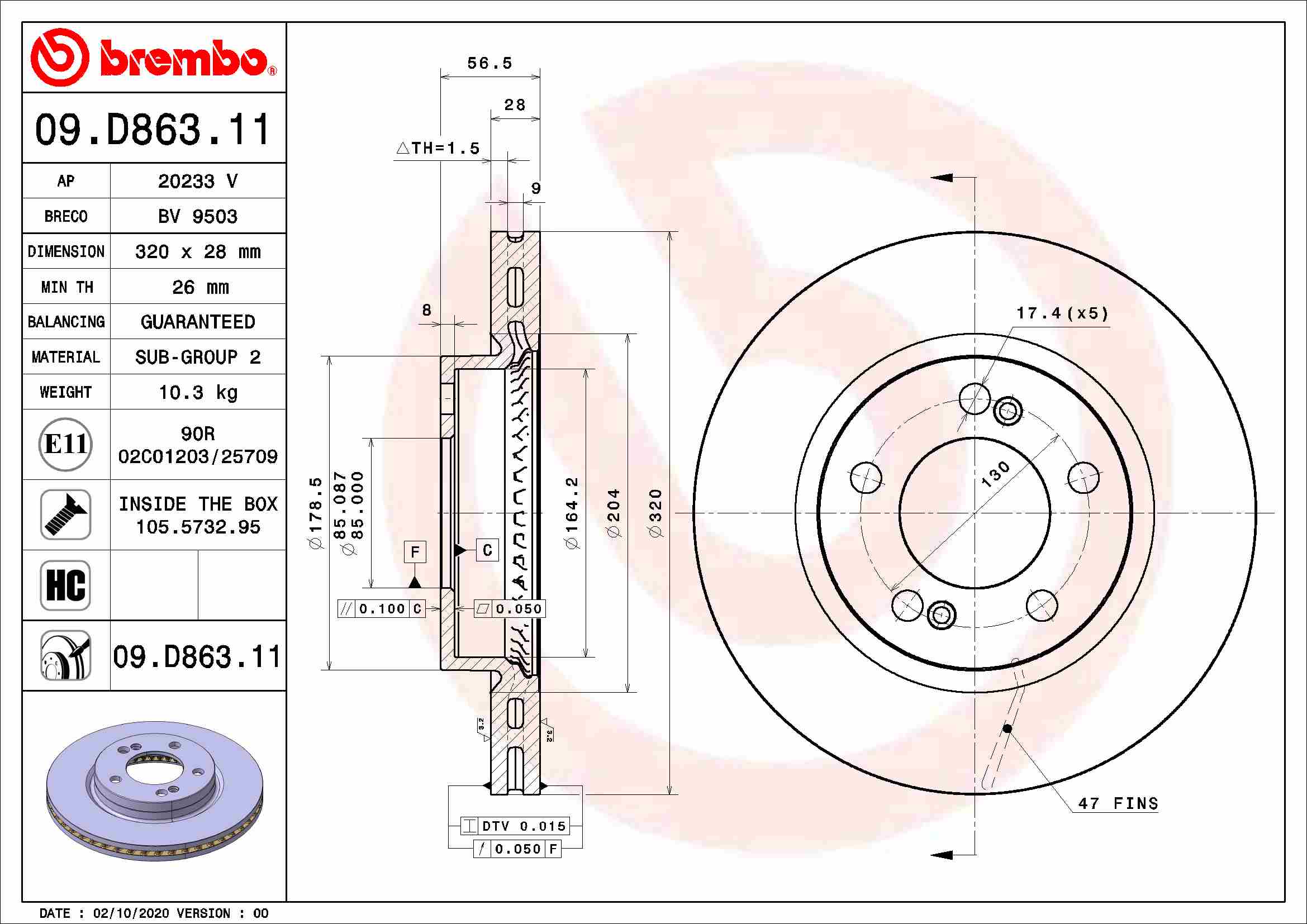 BREMBO BRE09.D863.11 féktárcsa