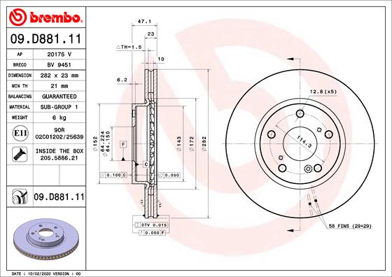 BREMBO BRE09.D881.11 féktárcsa