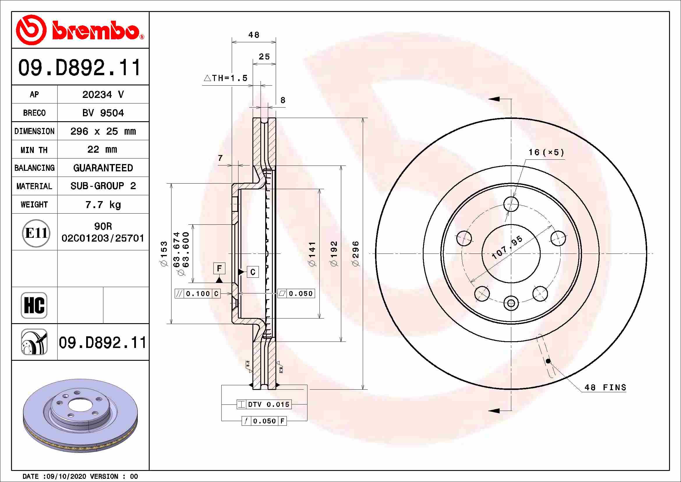 BREMBO BRE09.D892.11 féktárcsa