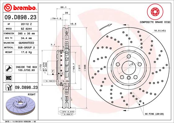 BREMBO 09.D898.23B Féktárcsa